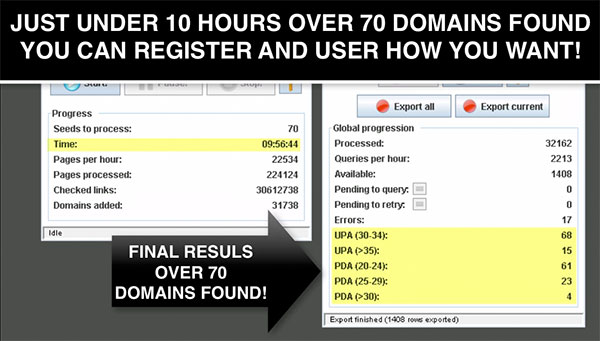 Expired Domain Miner results